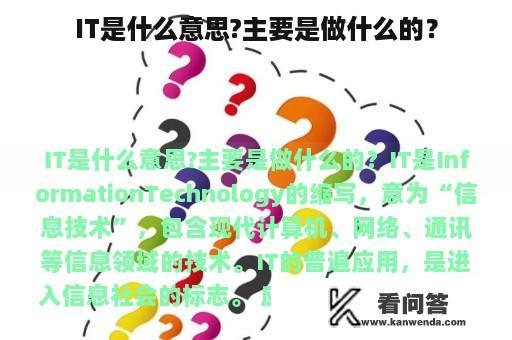 IT是什么意思?主要是做什么的？