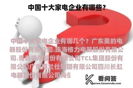 中国十大家电企业有哪些？