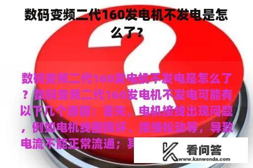 数码变频二代160发电机不发电是怎么了？