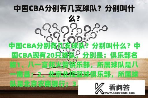 中国CBA分别有几支球队？分别叫什么？