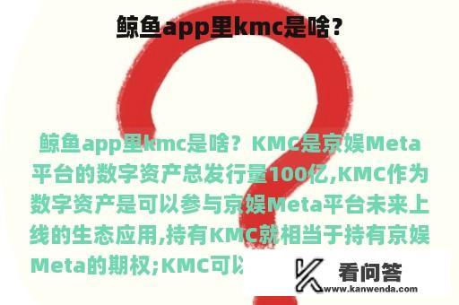 鲸鱼app里kmc是啥？