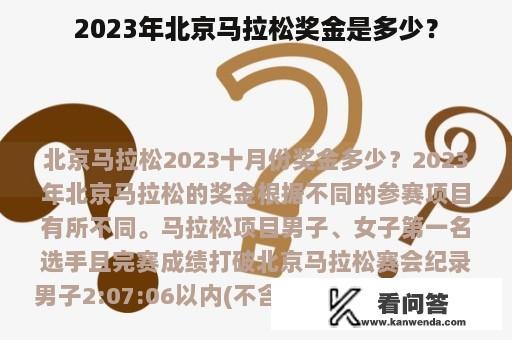 2023年北京马拉松奖金是多少？