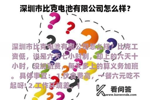 深圳市比克电池有限公司怎么样？