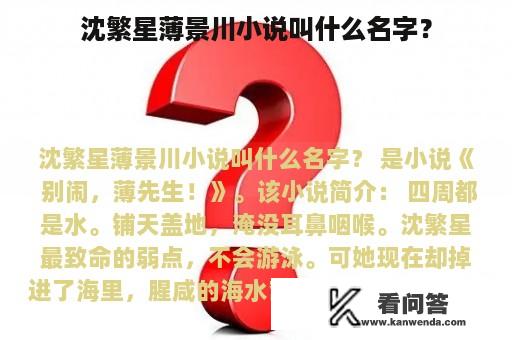 沈繁星薄景川小说叫什么名字？