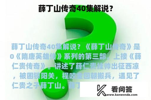 薛丁山传奇40集解说？