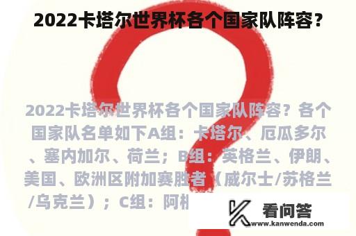 2022卡塔尔世界杯各个国家队阵容？