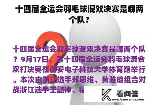 十四届全运会羽毛球混双决赛是哪两个队？