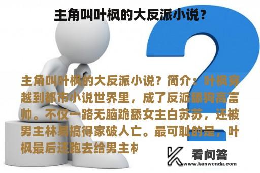 主角叫叶枫的大反派小说？