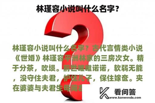 林瑾容小说叫什么名字？