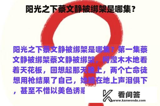 阳光之下蔡文静被绑架是哪集？