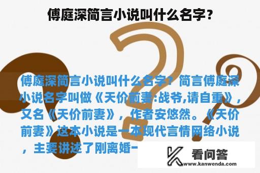 傅庭深简言小说叫什么名字？