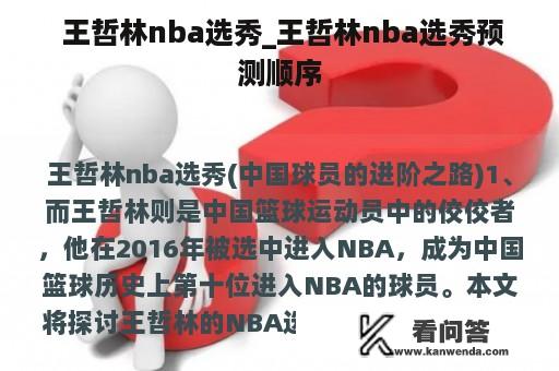  王哲林nba选秀_王哲林nba选秀预测顺序