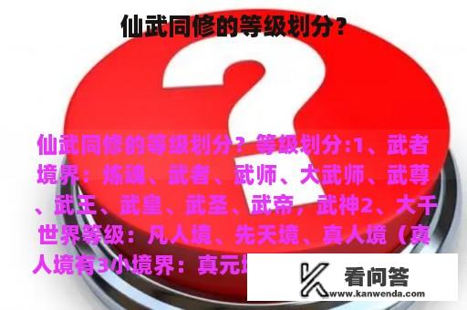 仙武同修的等级划分？