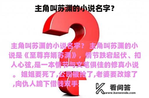 主角叫苏渊的小说名字？