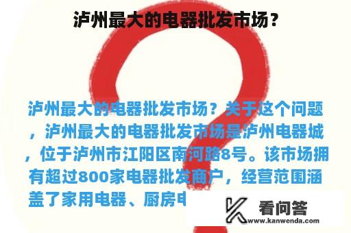 泸州最大的电器批发市场？