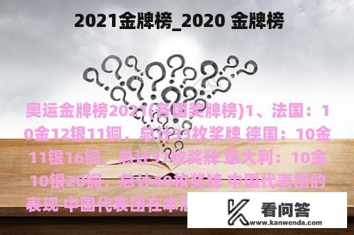  2021金牌榜_2020 金牌榜