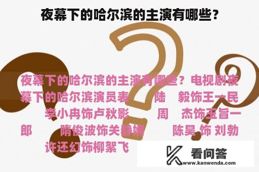 夜幕下的哈尔滨的主演有哪些？