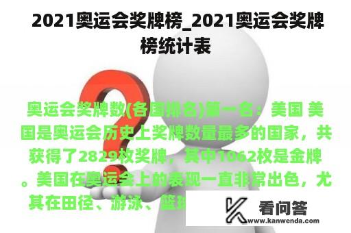  2021奥运会奖牌榜_2021奥运会奖牌榜统计表