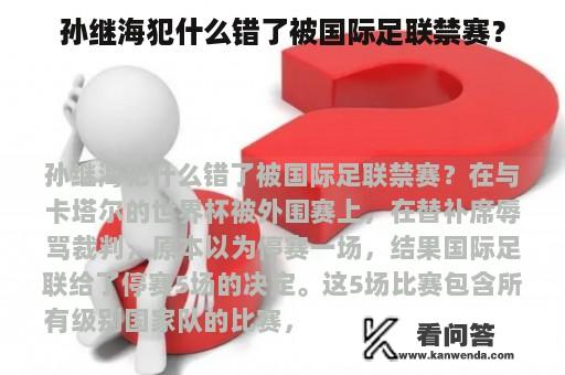 孙继海犯什么错了被国际足联禁赛？