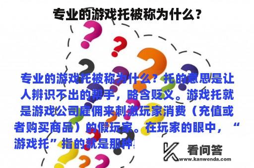 专业的游戏托被称为什么？