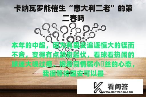 卡纳瓦罗能催生“意大利二老”的第二春吗