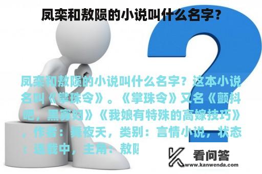 凤栾和敖陨的小说叫什么名字？