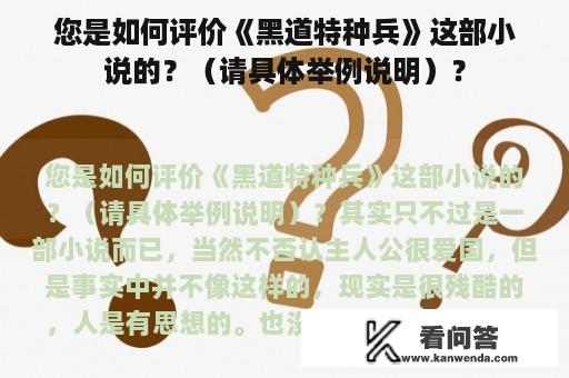 您是如何评价《黑道特种兵》这部小说的？（请具体举例说明）？