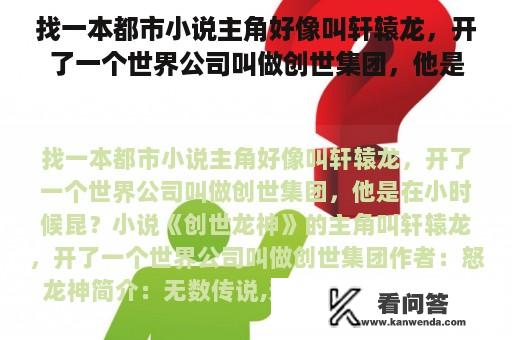 找一本都市小说主角好像叫轩辕龙，开了一个世界公司叫做创世集团，他是在小时候昆？