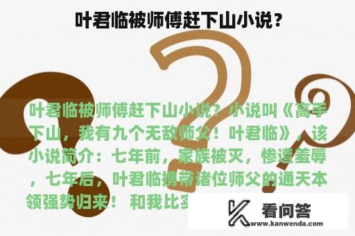 叶君临被师傅赶下山小说？