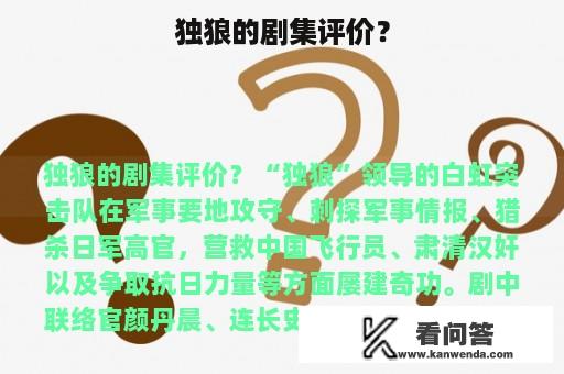 独狼的剧集评价？