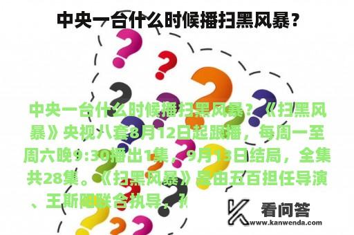 中央一台什么时候播扫黑风暴？