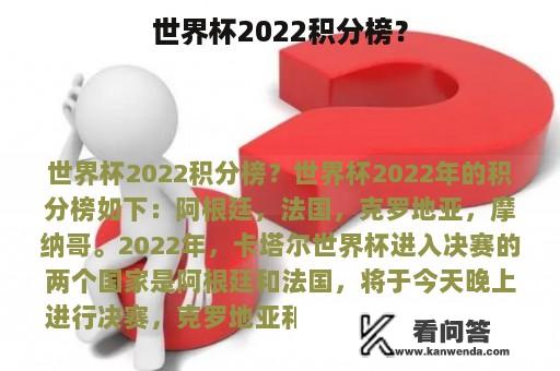 世界杯2022积分榜？