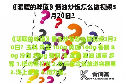 《暖暖的味道》酱油炒饭怎么做视频3月20日？