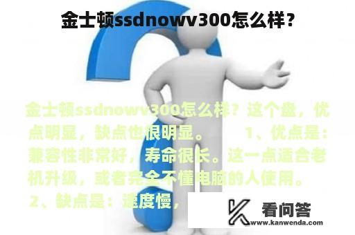 金士顿ssdnowv300怎么样？