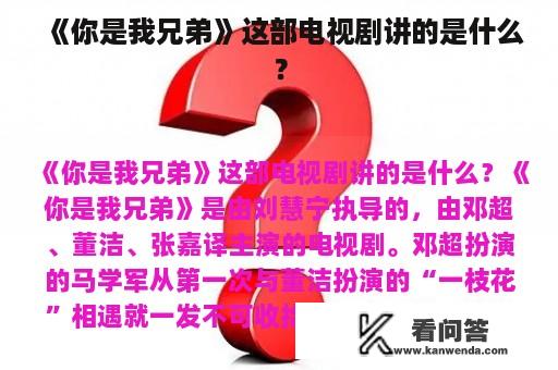 《你是我兄弟》这部电视剧讲的是什么？