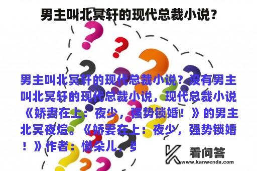 男主叫北冥轩的现代总裁小说？