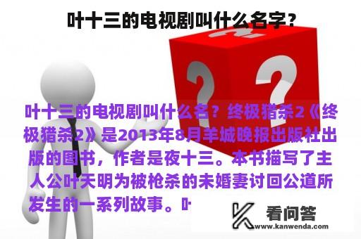 叶十三的电视剧叫什么名字？