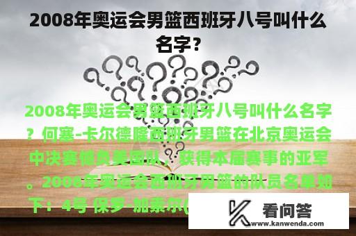 2008年奥运会男篮西班牙八号叫什么名字？