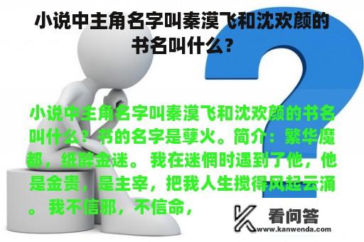 小说中主角名字叫秦漠飞和沈欢颜的书名叫什么？