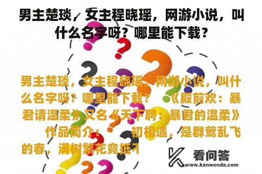 男主楚琰，女主程晓瑶，网游小说，叫什么名字呀？哪里能下载？