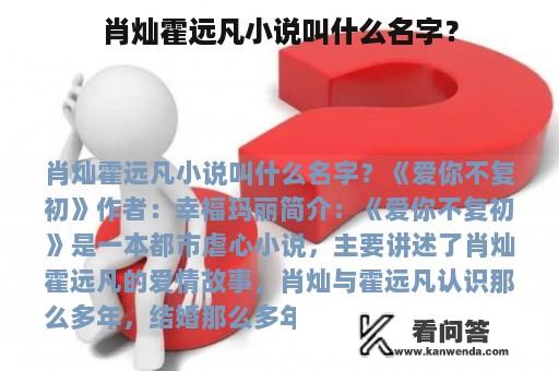 肖灿霍远凡小说叫什么名字？