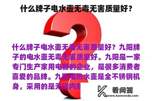 什么牌子电水壶无毒无害质量好？