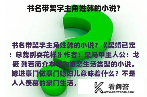 书名带契字主角姓韩的小说？