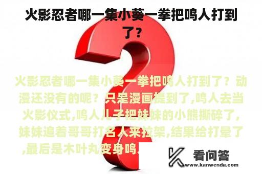 火影忍者哪一集小葵一拳把鸣人打到了？