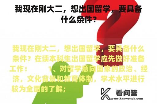 我现在刚大二，想出国留学，要具备什么条件？