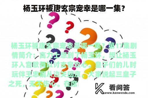 杨玉环被唐玄宗宠幸是哪一集？