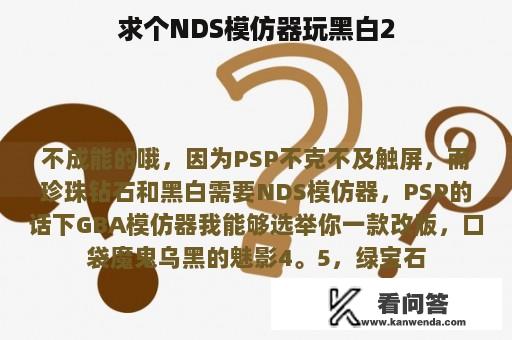 求个NDS模仿器玩黑白2