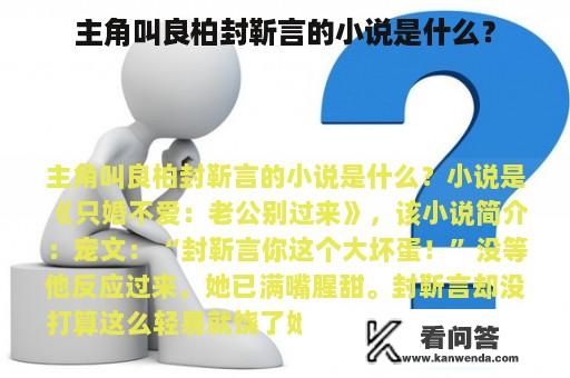 主角叫良柏封靳言的小说是什么？