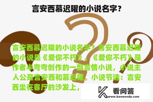 言安西慕迟曜的小说名字？