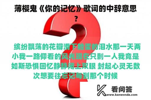 薄樱鬼《你的记忆》歌词的中辞意思？